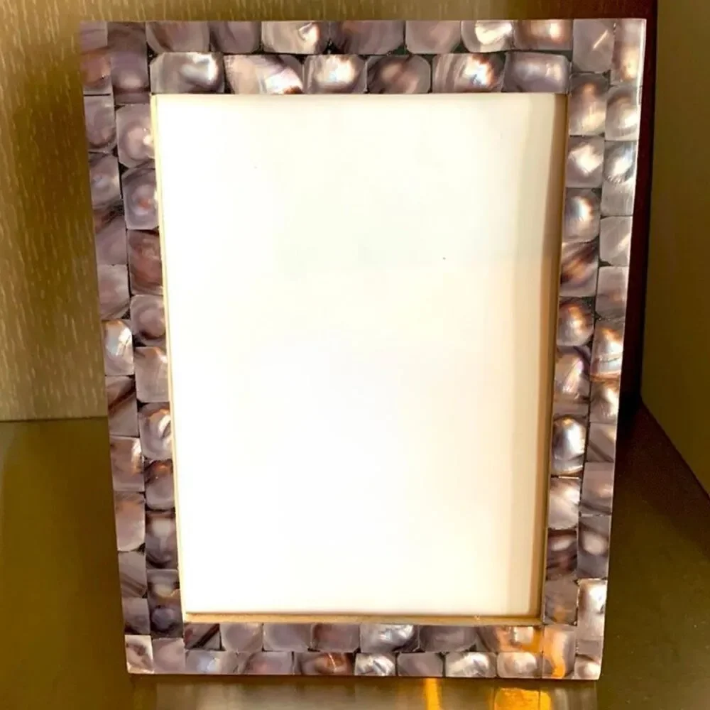 Mother of Pearl 5x7 Frame Grey Shell Inlay Coastal Decor